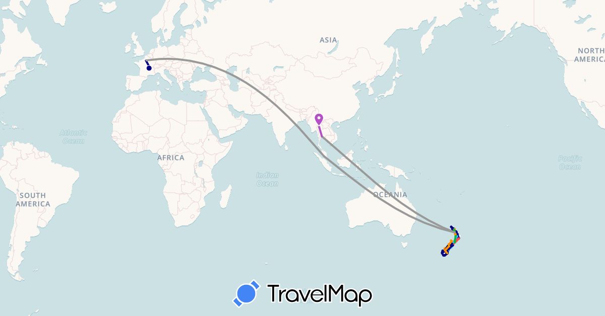 TravelMap itinerary: driving, bus, plane, train, hiking, boat, hitchhiking, jason in France, Malaysia, New Zealand, Thailand (Asia, Europe, Oceania)